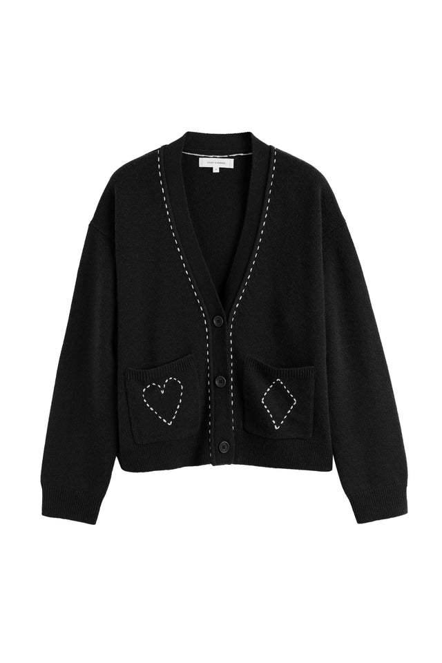 Black Wool-Cashmere Queen of Hearts Cardigan image 4