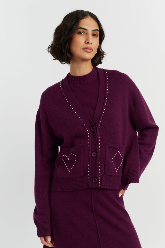 Mulberry Wool-Cashmere Queen of Hearts Cardigan image 1