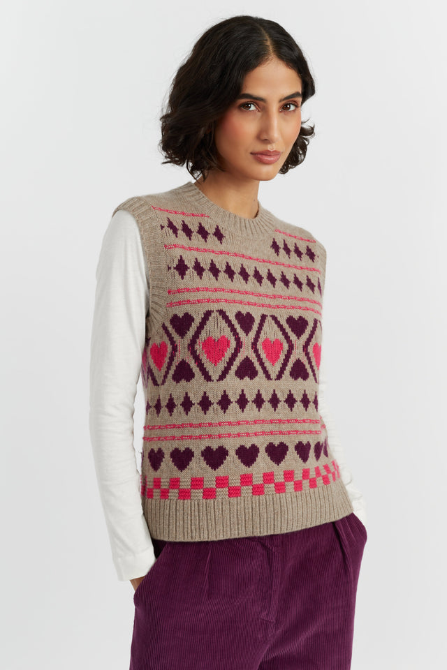 Warm-Oatmeal Wool-Cashmere Hearts and Diamonds Tank image 1
