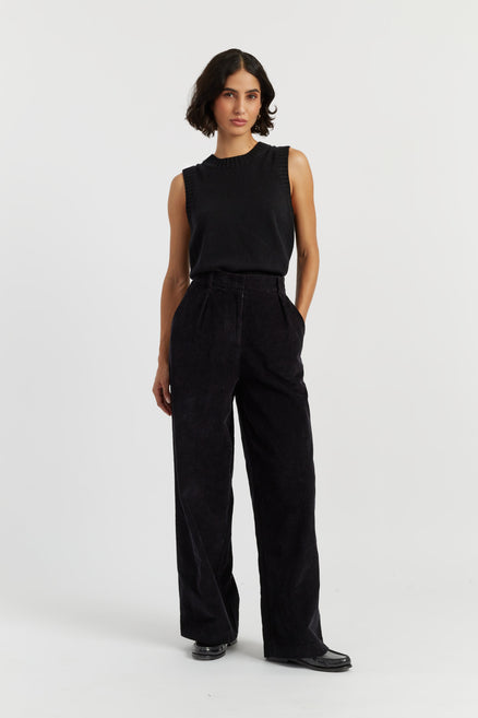 Black Cotton Corduroy Trousers