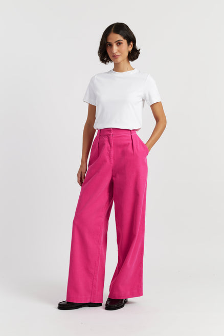Hot-Pink Cotton Corduroy Trousers
