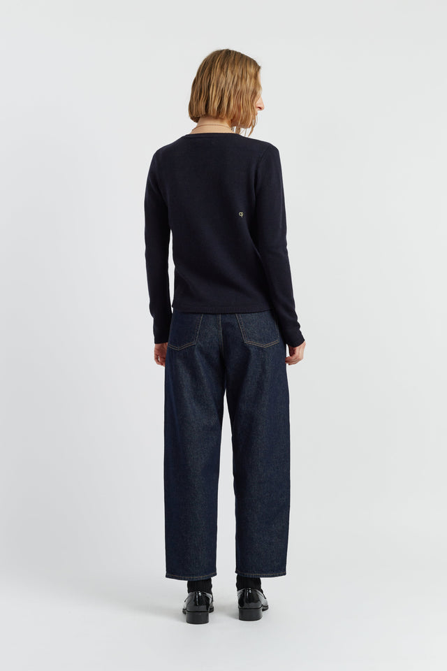 Navy Wool-Cashmere One Pocket Sweater image 3