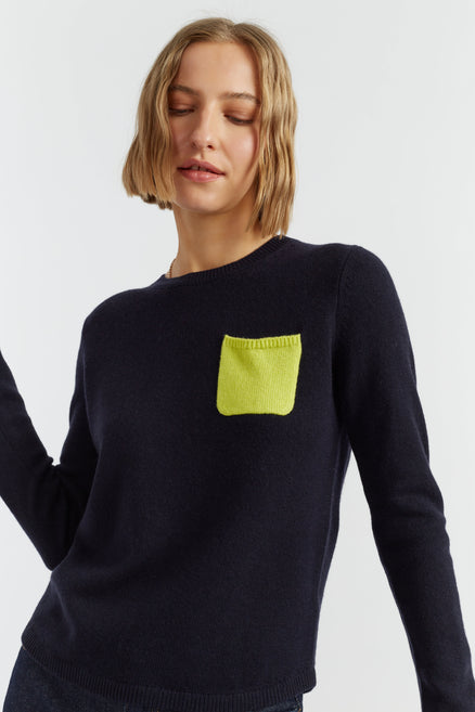 Navy Wool-Cashmere One Pocket Sweater