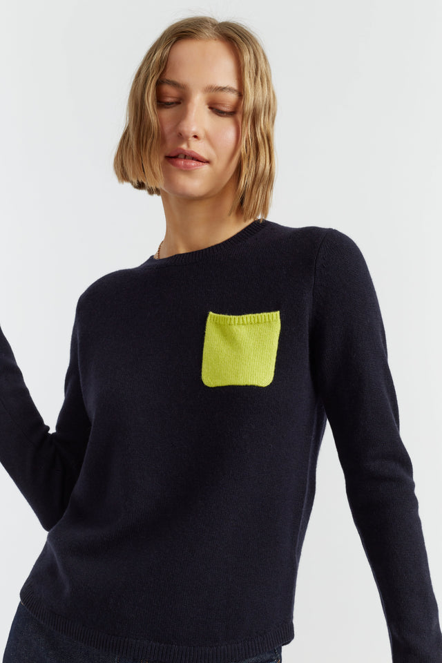 Navy Wool-Cashmere One Pocket Sweater image 1