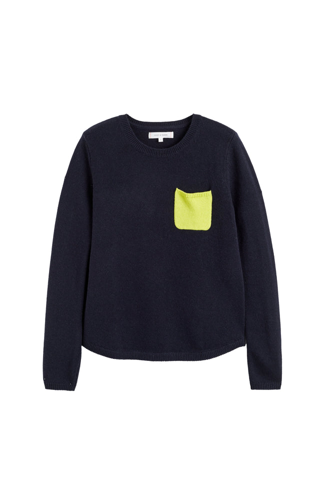 Navy Wool-Cashmere One Pocket Sweater image 4