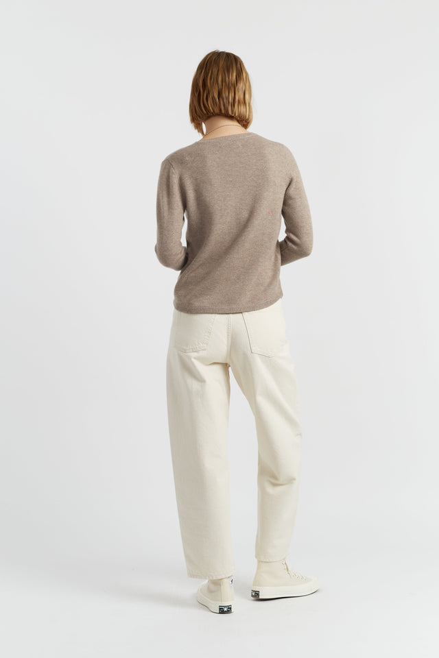 Warm-Oatmeal Wool-Cashmere One Pocket Sweater image 3