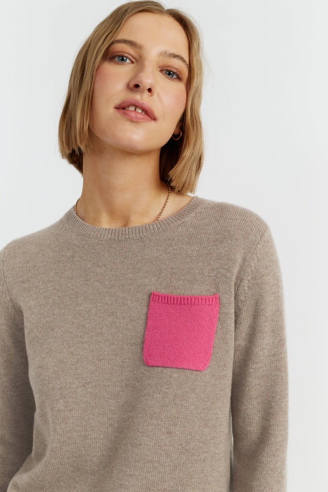 Warm-Oatmeal Wool-Cashmere One Pocket Sweater image 1