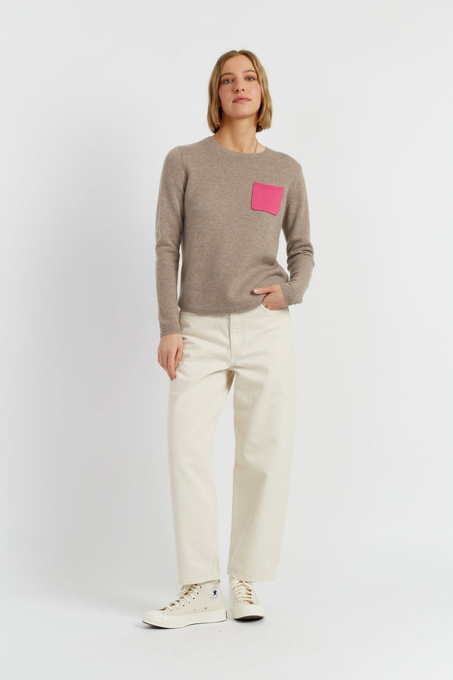 Warm-Oatmeal Wool-Cashmere One Pocket Sweater image 2