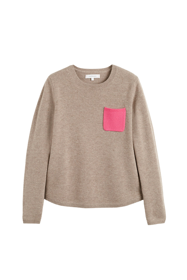 Warm-Oatmeal Wool-Cashmere One Pocket Sweater image 4