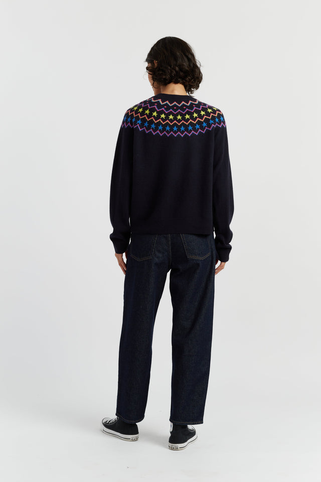 Navy Wool-Cashmere Star Yoke Sweater image 3