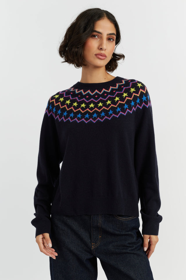 Navy Wool-Cashmere Star Yoke Sweater image 1