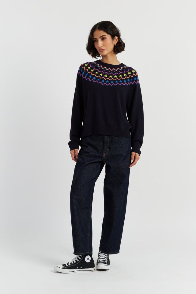 Navy Wool-Cashmere Star Yoke Sweater image 2