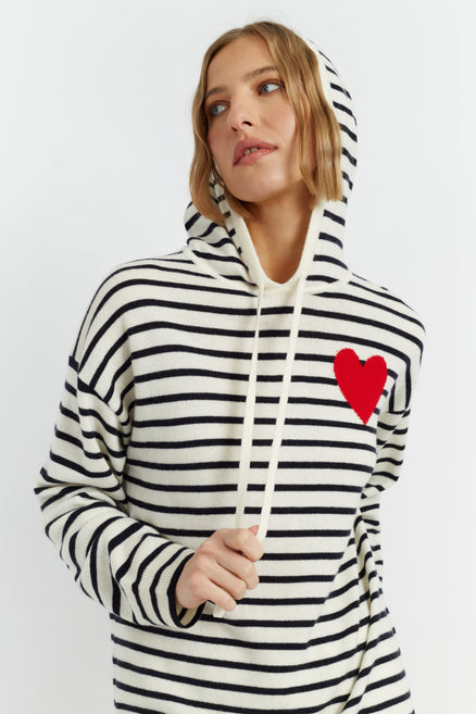Cream-Navy Wool-Cashmere Heart Breton Hoodie