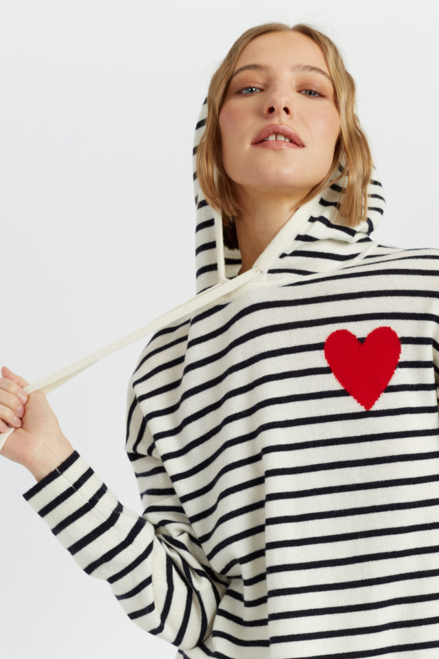Cream-Navy Wool-Cashmere Heart Breton Cardigan image 4