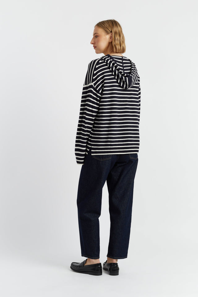 Navy-Cream Wool-Cashmere Heart Breton Hoodie image 3