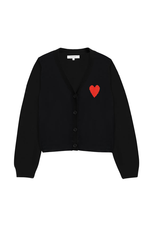 Black Wool-Cashmere Heart Breton Cardigan image 4