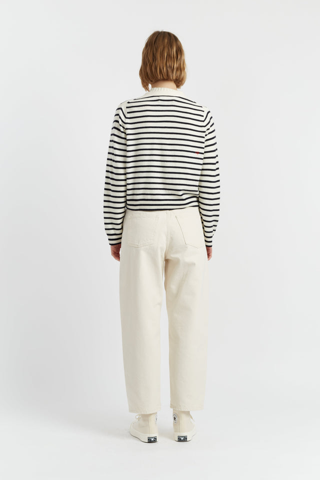 Cream-Navy Wool-Cashmere Heart Breton Cardigan image 3