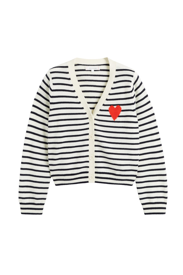 Cream-Navy Wool-Cashmere Heart Breton Cardigan image 5