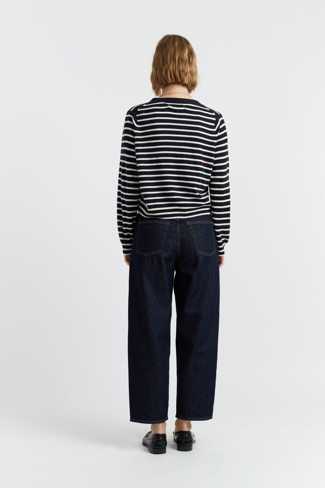 Navy-Cream Wool-Cashmere Heart Breton Cardigan image 3