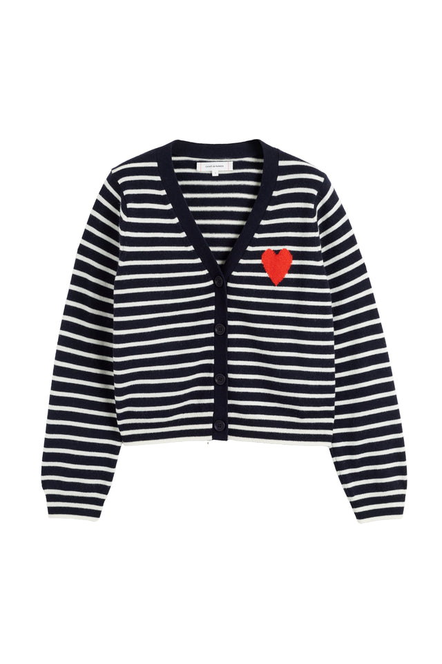 Navy-Cream Wool-Cashmere Heart Breton Cardigan image 4