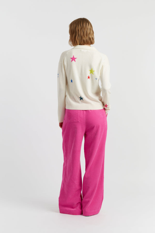 Cream Wool-Cashmere Star Collared Sweater image 3