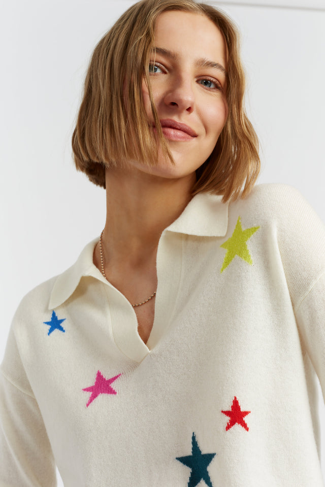 Cream Wool-Cashmere Star Collared Sweater image 1