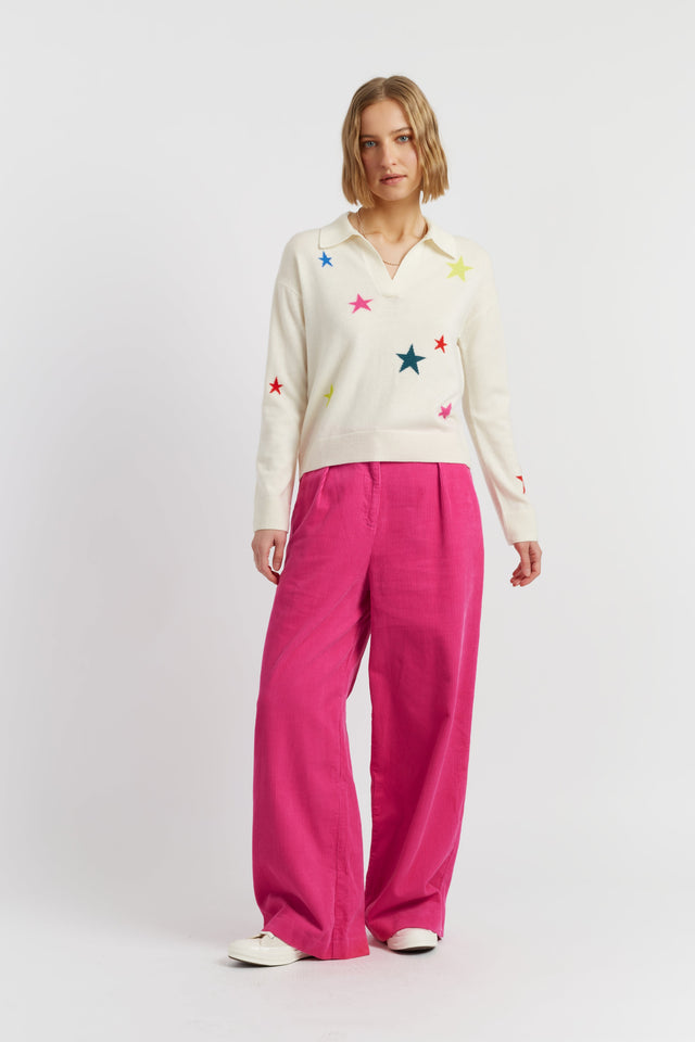 Cream Wool-Cashmere Star Collared Sweater image 2