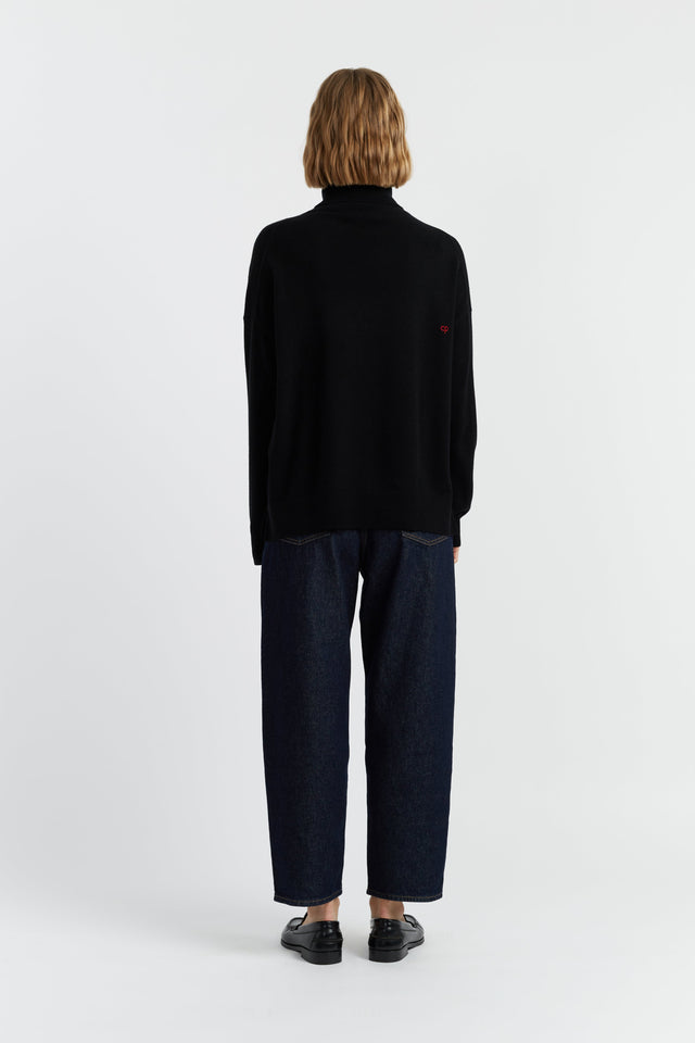 Black Wool-Cashmere Heart Breton Rollneck Sweater image 3