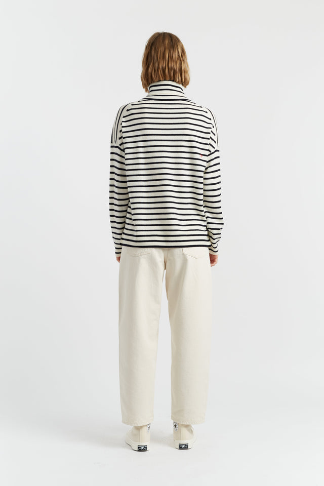 Cream-Navy Wool-Cashmere Heart Breton Rollneck Sweater image 3