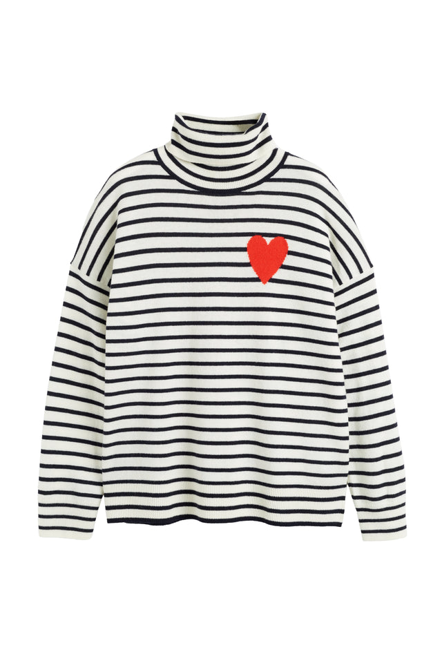 Cream-Navy Wool-Cashmere Heart Breton Rollneck Sweater image 5