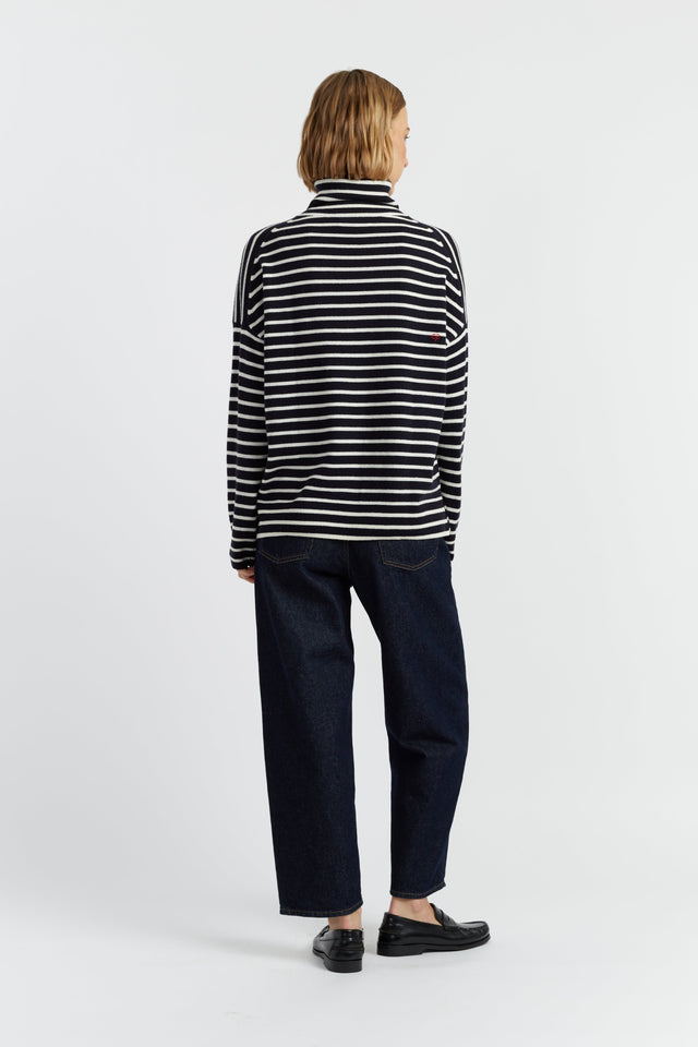 Navy-Cream Wool-Cashmere Heart Breton Rollneck Sweater image 3