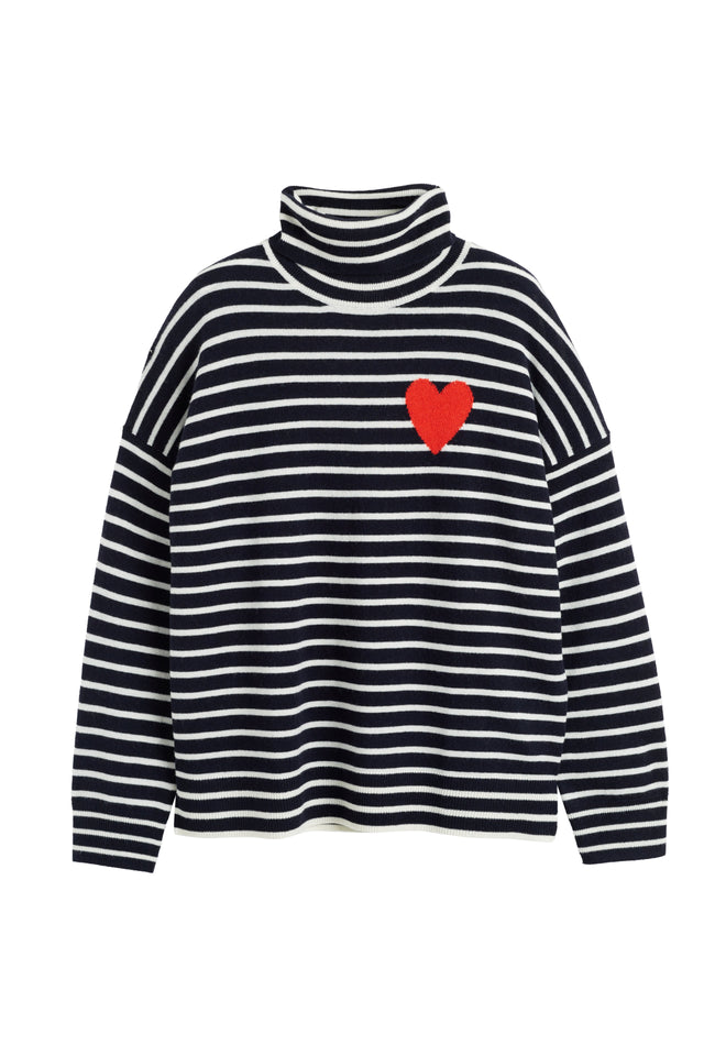 Navy-Cream Wool-Cashmere Heart Breton Rollneck Sweater image 4