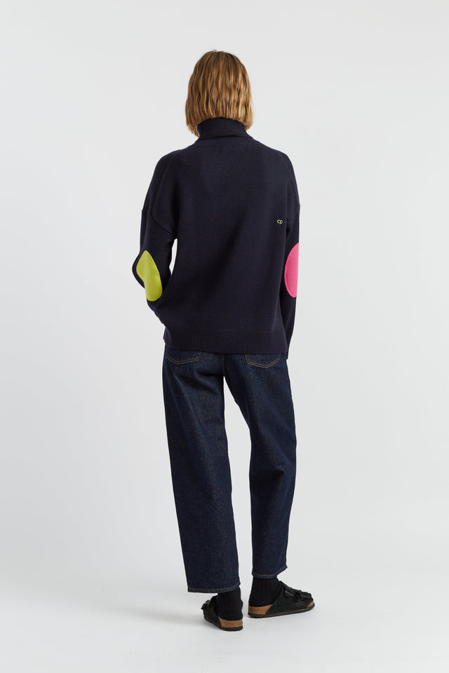 Navy Wool-Cashmere Elbow Patch Rollneck Sweater image 3