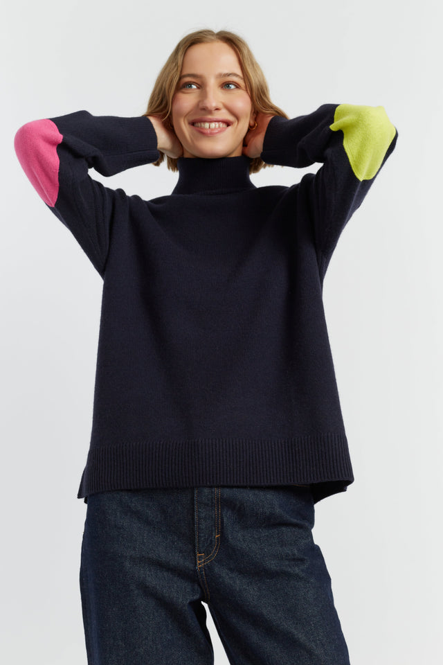 Navy Wool-Cashmere Elbow Patch Rollneck Sweater image 1