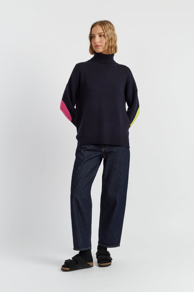 Navy Wool-Cashmere Elbow Patch Rollneck Sweater image 2