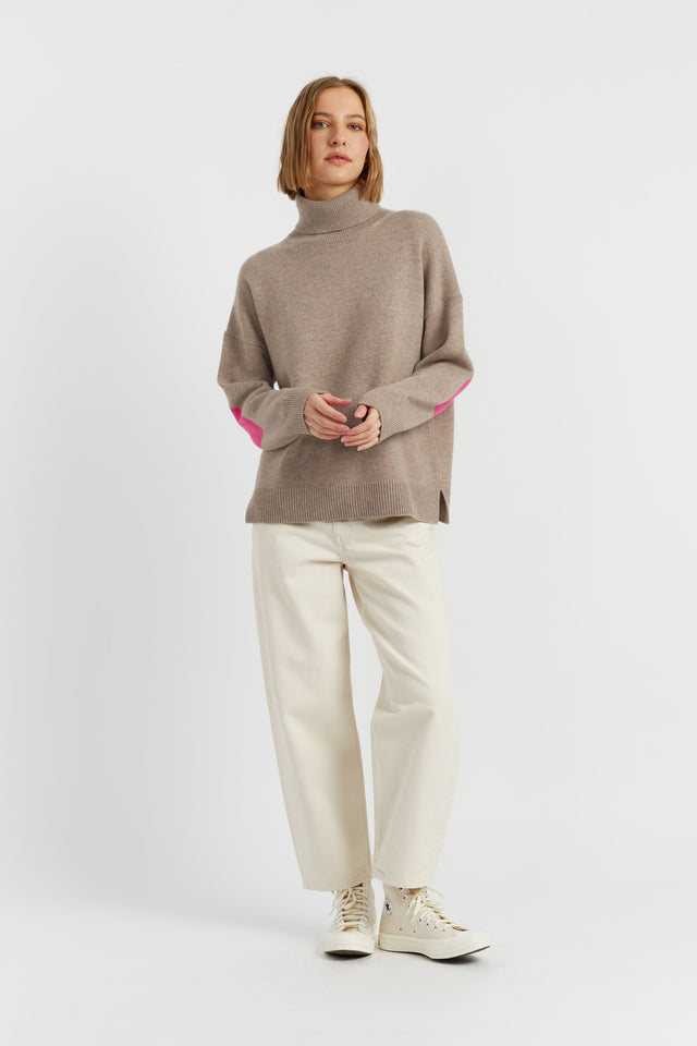 Warm-Oatmeal Wool-Cashmere Elbow Patch Rollneck Sweater image 2