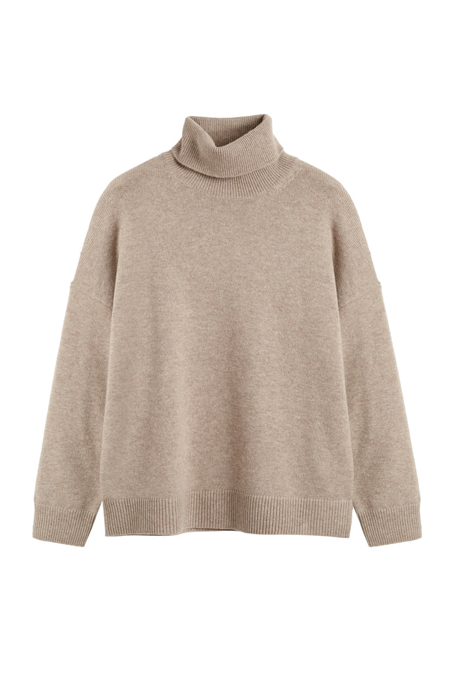Warm-Oatmeal Wool-Cashmere Elbow Patch Rollneck Sweater image 4