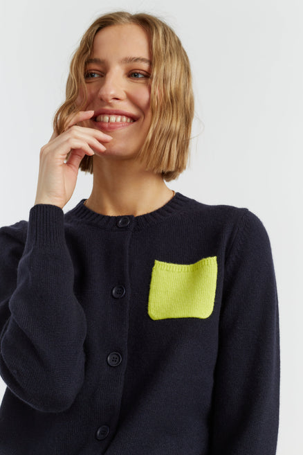 Navy Wool-Cashmere Pocket Cardigan