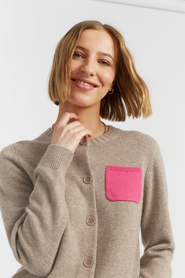 Warm-Oatmeal Wool-Cashmere Pocket Cardigan image 1
