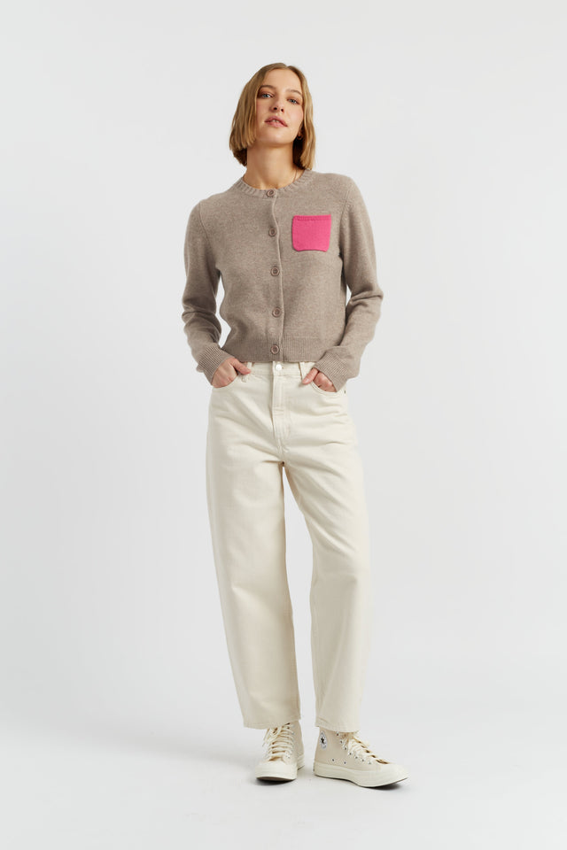 Warm-Oatmeal Wool-Cashmere Pocket Cardigan image 2