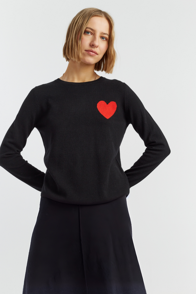 Black Wool-Cashmere Heart Breton Sweater image 1