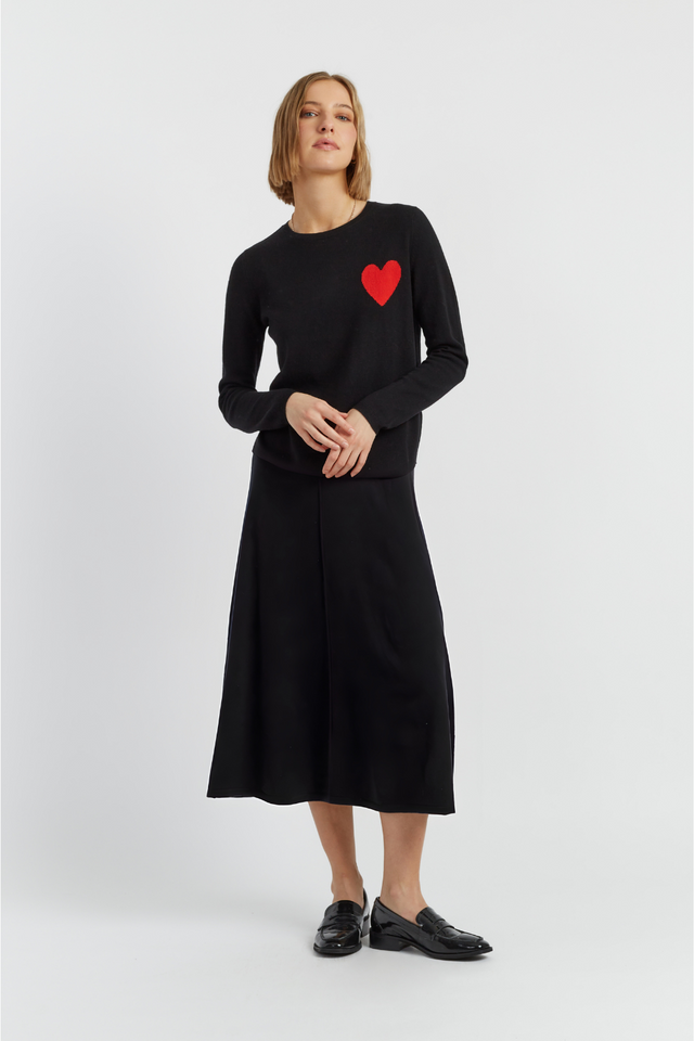 Black Wool-Cashmere Heart Breton Sweater image 2