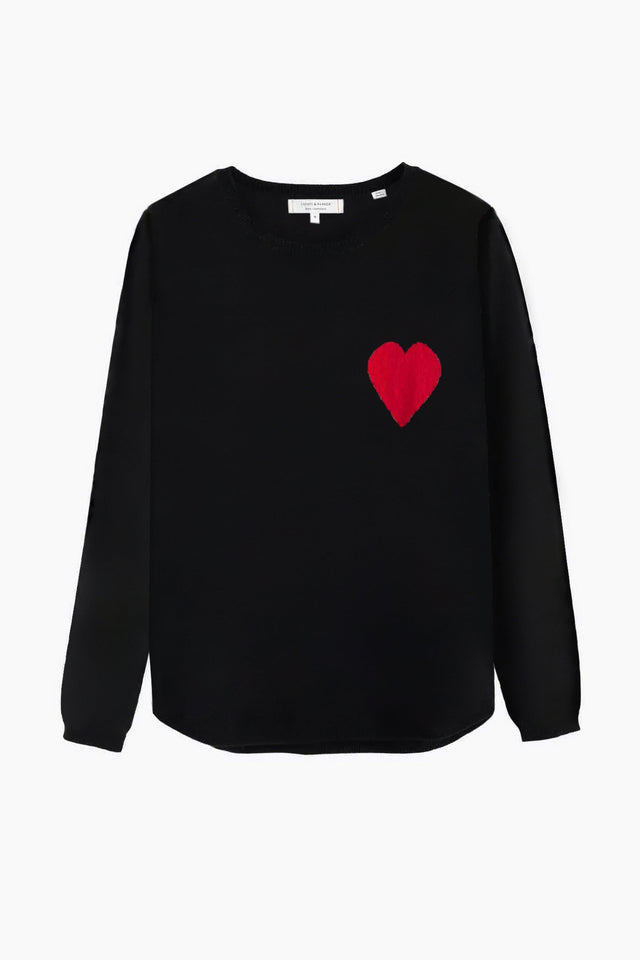 Black Wool-Cashmere Heart Breton Sweater image 5