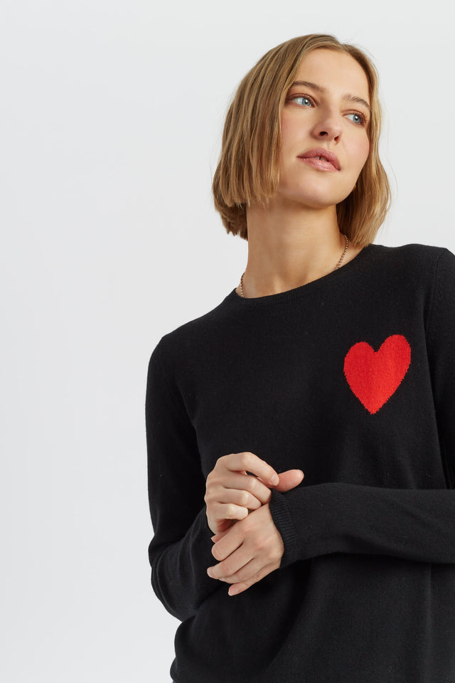 Black Wool-Cashmere Heart Breton Sweater image 4
