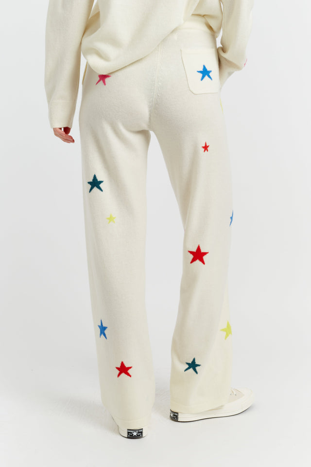 Cream Wool-Cashmere Star Wide-Leg Track Pants image 4