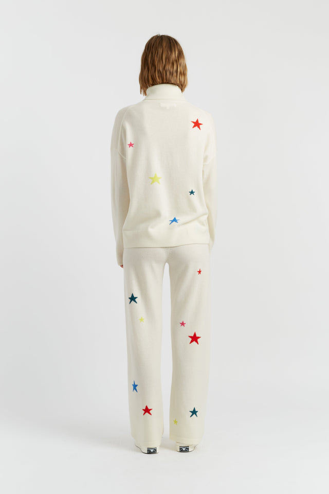 Cream Wool-Cashmere Star Wide-Leg Track Pants image 2