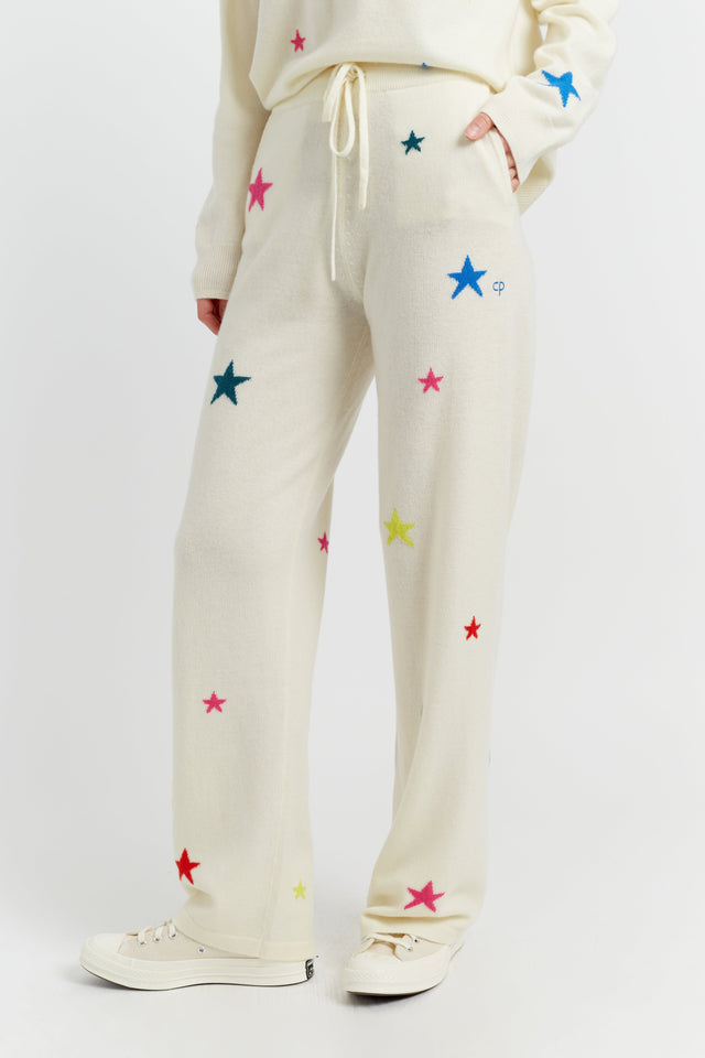 Cream Wool-Cashmere Star Wide-Leg Track Pants image 3