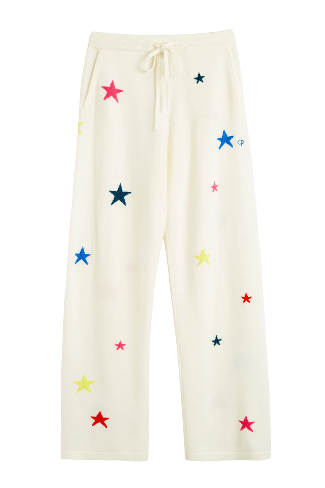 Cream Wool-Cashmere Star Wide-Leg Track Pants image 5