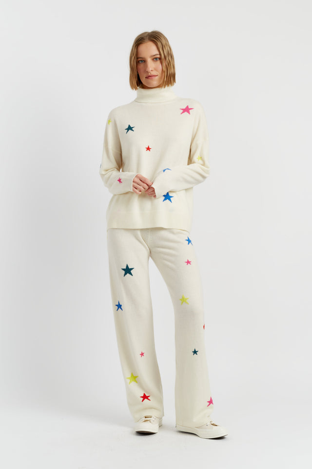 Cream Wool-Cashmere Star Wide-Leg Track Pants image 1