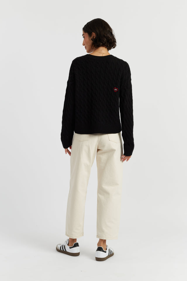 Black Wool-Cashmere Snoopy Cable Sweater image 2